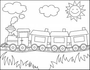 Раскраски Раскраска Поезд едет в солнечный денёк поезд