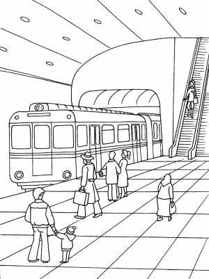 Раскраска Поезд на станции метро