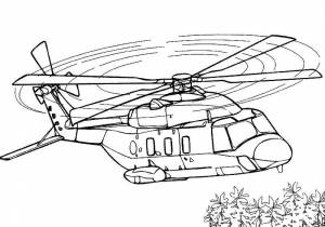 Раскраски Раскраска Вертолет в небе Вертолеты
