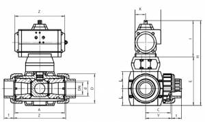 PRAHER PLASTICS S4 3W DN15 PVDF d20 PVDF PN10 FPM PTFE PO-NO UT05 Кран шаровой 3-ходовый муфта под сварку с пневмо норм