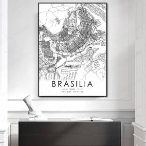 Черно-белая карта города плакат карты Брази HD Печать на холсте рисунок на стене Скандинавская живопись для домашнего декора