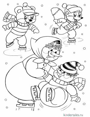 Зимние забавы» раскраска для детей