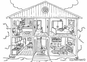 Раскраска дом с мебелью