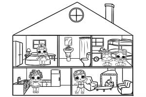 Домик с комнатами раскраска