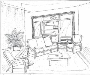 Раскраски Раскраска Гостиная дома Ванная комната