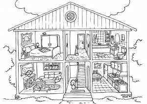 Раскраска дом с комнатами