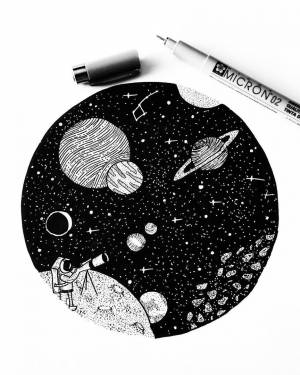 03 июля мастер-класс «Открытый космос», рисунок, черная бумага, белый карандаш