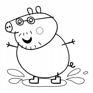 Раскраска Папа Свин прыгает по лужам