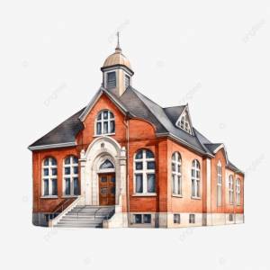 Здание школы на белом фоне PNG , 3д, клипарт, школа PNG рисунок для й загрузки