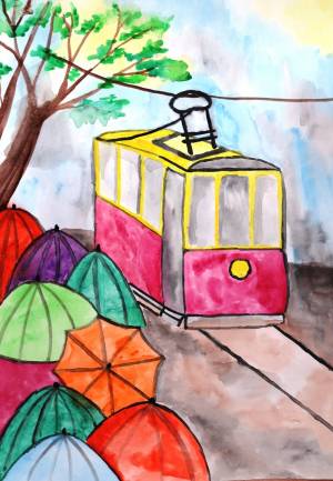 Нарисовать трамвай ребенку