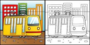 Трамвай раскраска страница автомобиль иллюстрация