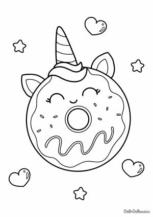 Раскраска Милый пончик-единорожка