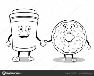 Кофейная чашка и вектор для раскраски пончиков Векторное изображение ©AlexanderPokusay 185041594