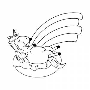Раскраска Единорог лежит на надувном круге в виде пончика