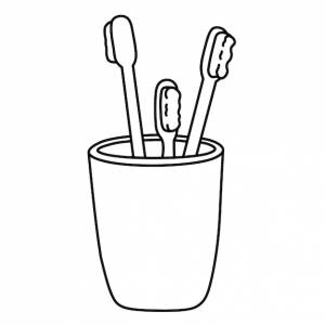 Три зубные щетки в стакане для семьи простой рисунок каракули гигиена и здоровье полости рта