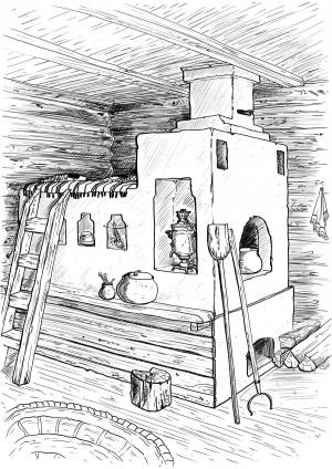 Русская печь рисунок карандашом