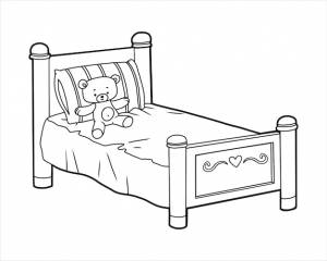 Книжка-раскраска детская кровать с подушкой и игрушечным мишкой