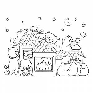 Раскраска Милая семья котиков