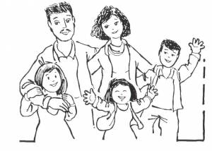 Раскраски Семья, Раскраска Большая семья с детьми Семья