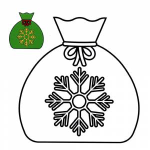 Раскраска Мешок с подарками с цветным образцом