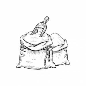 Иллюстрация руки нарисовать мешок с мукой, хлеб набросал концепции