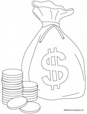 Раскраски Раскраска Мешок денег и монеты Деньги Еда