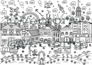 Иллюстрация Раскраска Город в стиле 2d