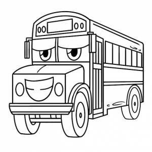 Раскраска школьный автобус с лицом автомобиля