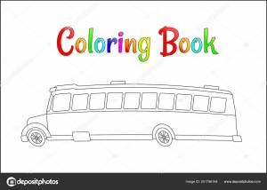 Школьный автобус раскраски страницы, обратно к школьной концепции, дети школьные векторные иллюстрации, школьный автобус изолированы на белом фоне