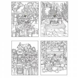 Книга-раскраска с изображением загородного сада, 25 страниц