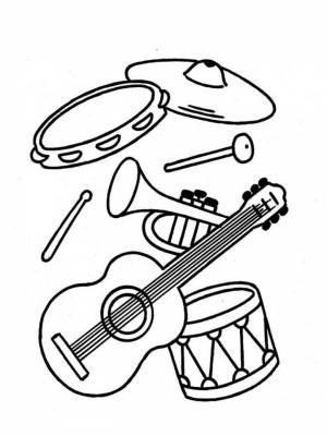 Раскраска Музыкальные инструменты картинка на листе  для мальчиков