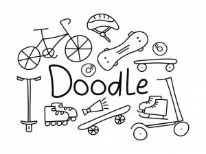 Набор городского транспорта doodle спорт и отдых велосипед и самокат скейт и ролики