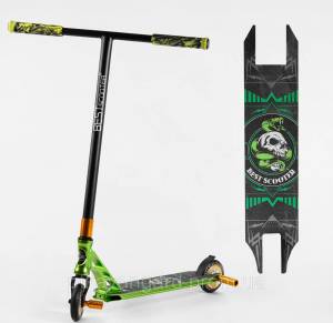 Самокат трюковой с черепом Best Scooter Зеленый, Пеги, HIC-система, алюминиевый диск, Анодированная покраска