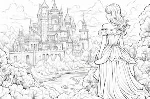 Раскраски для взрослых принцесса идет в замок в оттенках серого