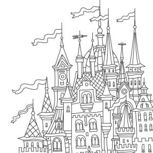 Обои-раскраски «Сказочный замок на скале»