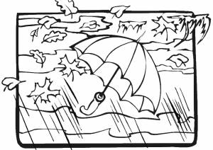 Раскраски Раскраска Зонтик под дождем Природа