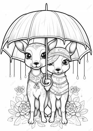 книжка раскраска с милой парой оленей держащей зонтик на тему Дня святого Валентина Фон Обои Изображение для й загрузки