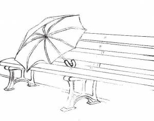 Раскраски Раскраска Зонтик лежит на скамейке осень
