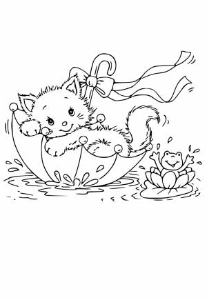 Раскраска Котёнок Зонтик