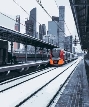 Картина по Номерам 40х50 Железная дорога Поезд Зима