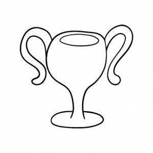 Кубок с ручками, награда за заслуги и успех, золотые каракули, линейная мультяшная раскраска