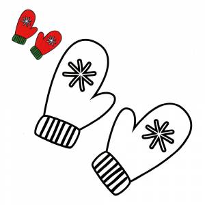 Раскраска Варежки для малышей с цветным образцом