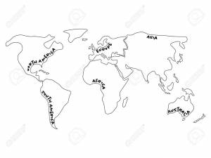 World Map Divided To Six Continents