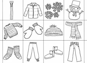 Раскраски Раскраска Зимняя одежда Одежда