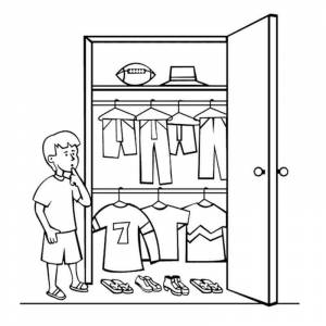 Раскраска мальчик открыл шкаф
