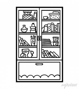 Книжка-раскраска, книжный шкаф со стеклянными дверцами фотообои