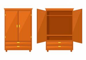 Открытый и закрытый шкаф на белом фоне