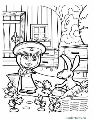Маша охраняет огород» раскраска для детей