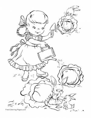 Раскраски Дети, Раскраска Дети сажают овощи огород