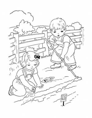 Раскраски Раскраска Дети сажают овощи огород